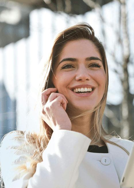 Happy customer on the phone